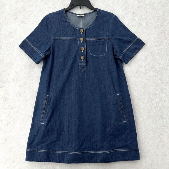 J. Jill Jackets & Blazers - J Jill Denim Shift‎ Shirt Dress Womens SMALL Blue Jean Cotton Patch Pockets